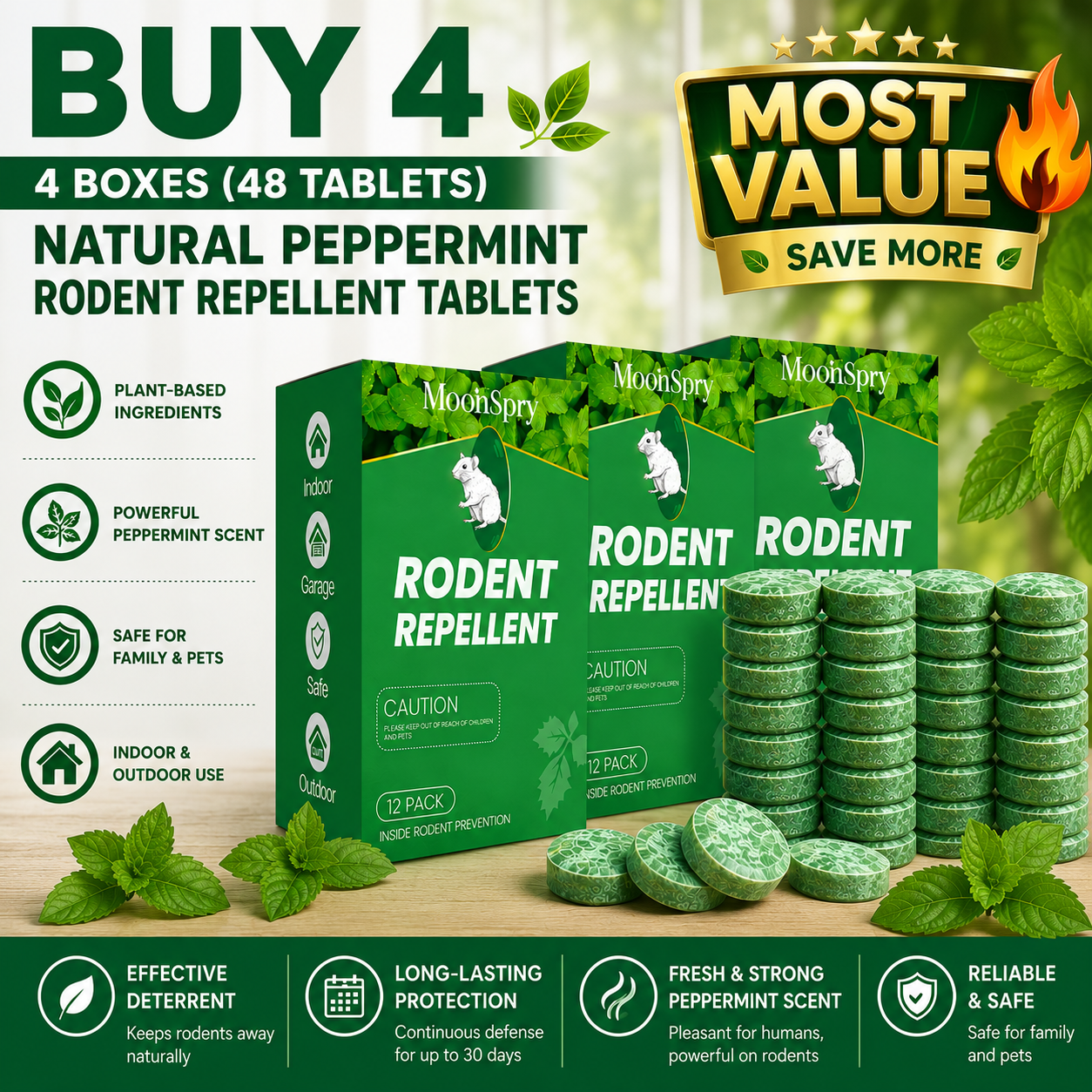 🦟 50% OFF NOW!🔇 🟢 Natural Peppermint Rodent Repellent Tablets