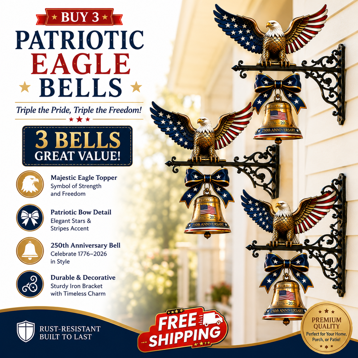 šš Ring in the Semiquincentennial: 1776-2026 "Spirit of Liberty" Eagle Bell