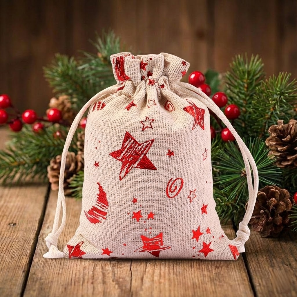 Christmas Foil Drawstring Gift Bags