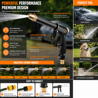 Portable High Pressure Water Sprayer, Adjustable Garden Hose Nozzle Sprayer, Car Washing & Maintenance Tool