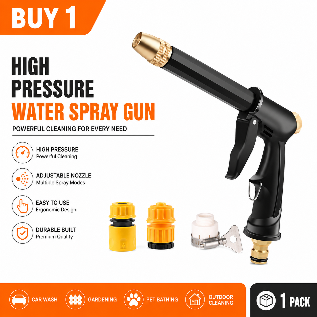 Portable High Pressure Water Sprayer, Adjustable Garden Hose Nozzle Sprayer, Car Washing & Maintenance Tool