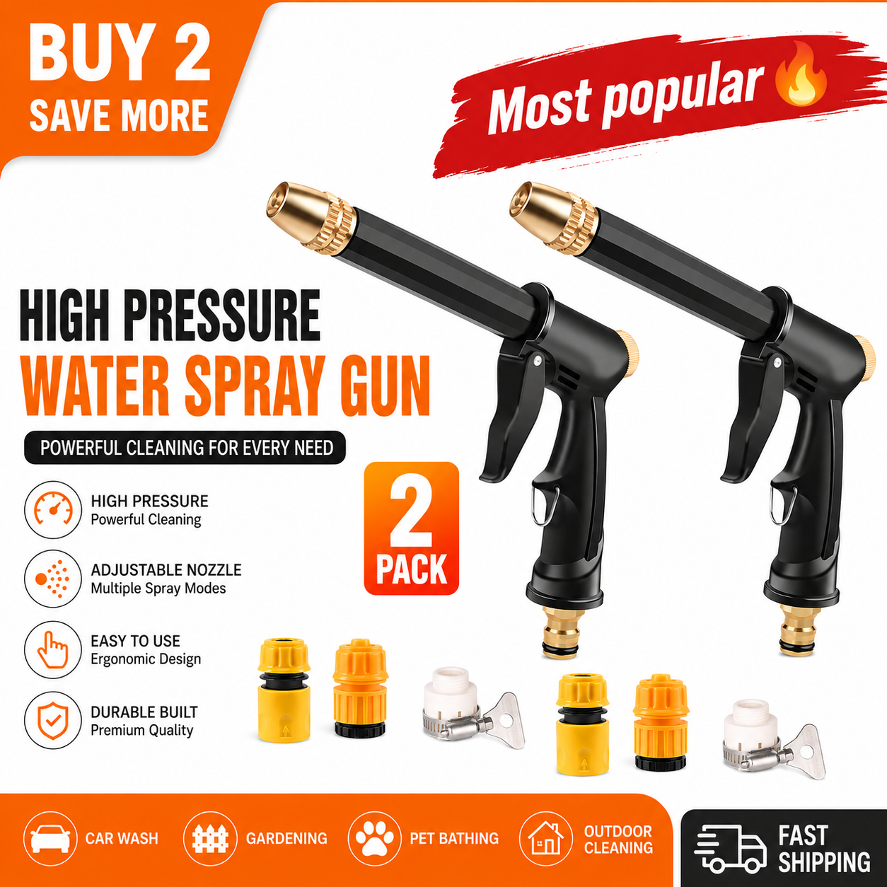 Portable High Pressure Water Sprayer, Adjustable Garden Hose Nozzle Sprayer, Car Washing & Maintenance Tool