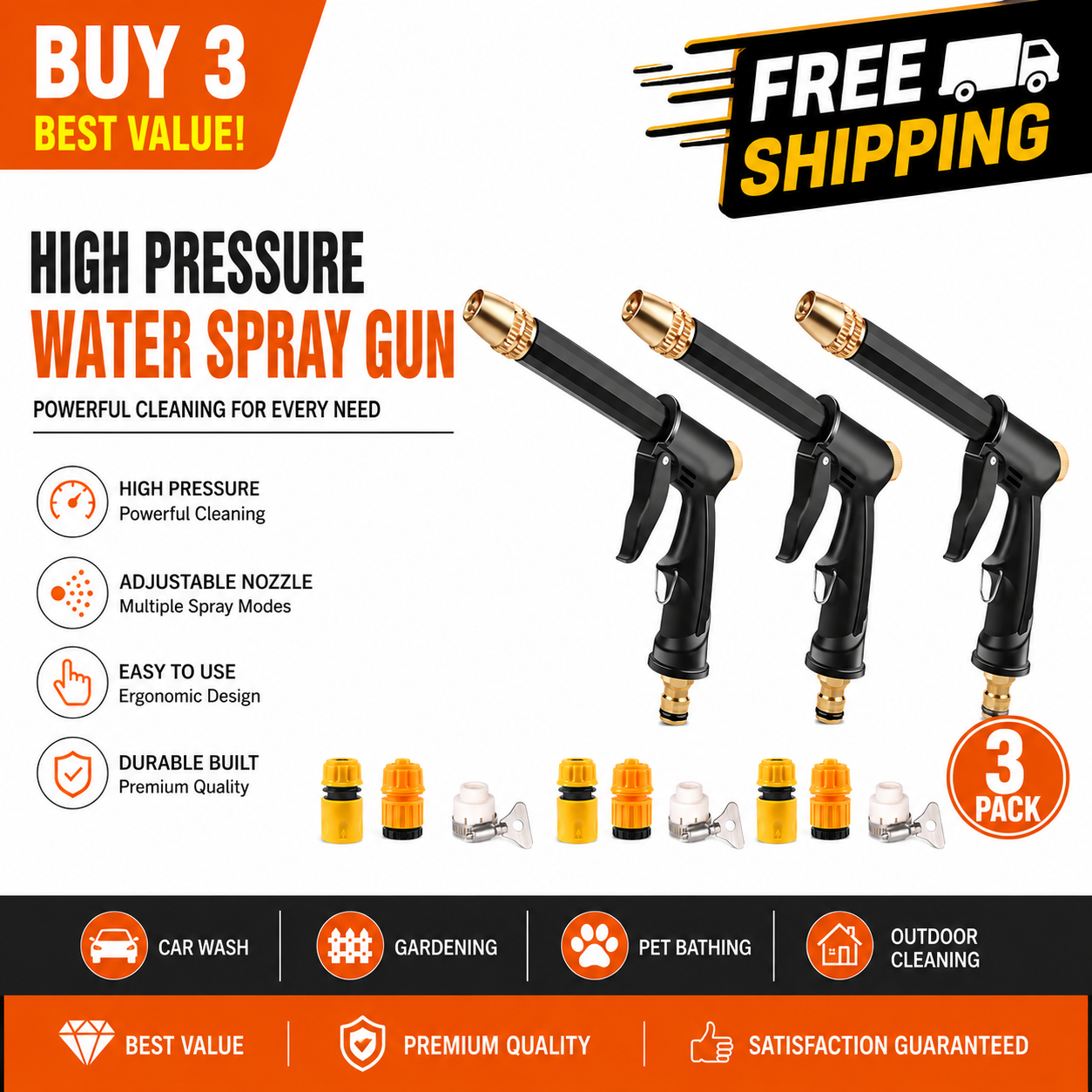 Portable High Pressure Water Sprayer, Adjustable Garden Hose Nozzle Sprayer, Car Washing & Maintenance Tool