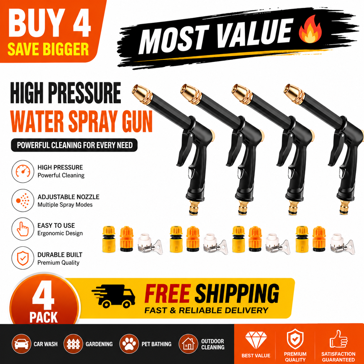 Portable High Pressure Water Sprayer, Adjustable Garden Hose Nozzle Sprayer, Car Washing & Maintenance Tool