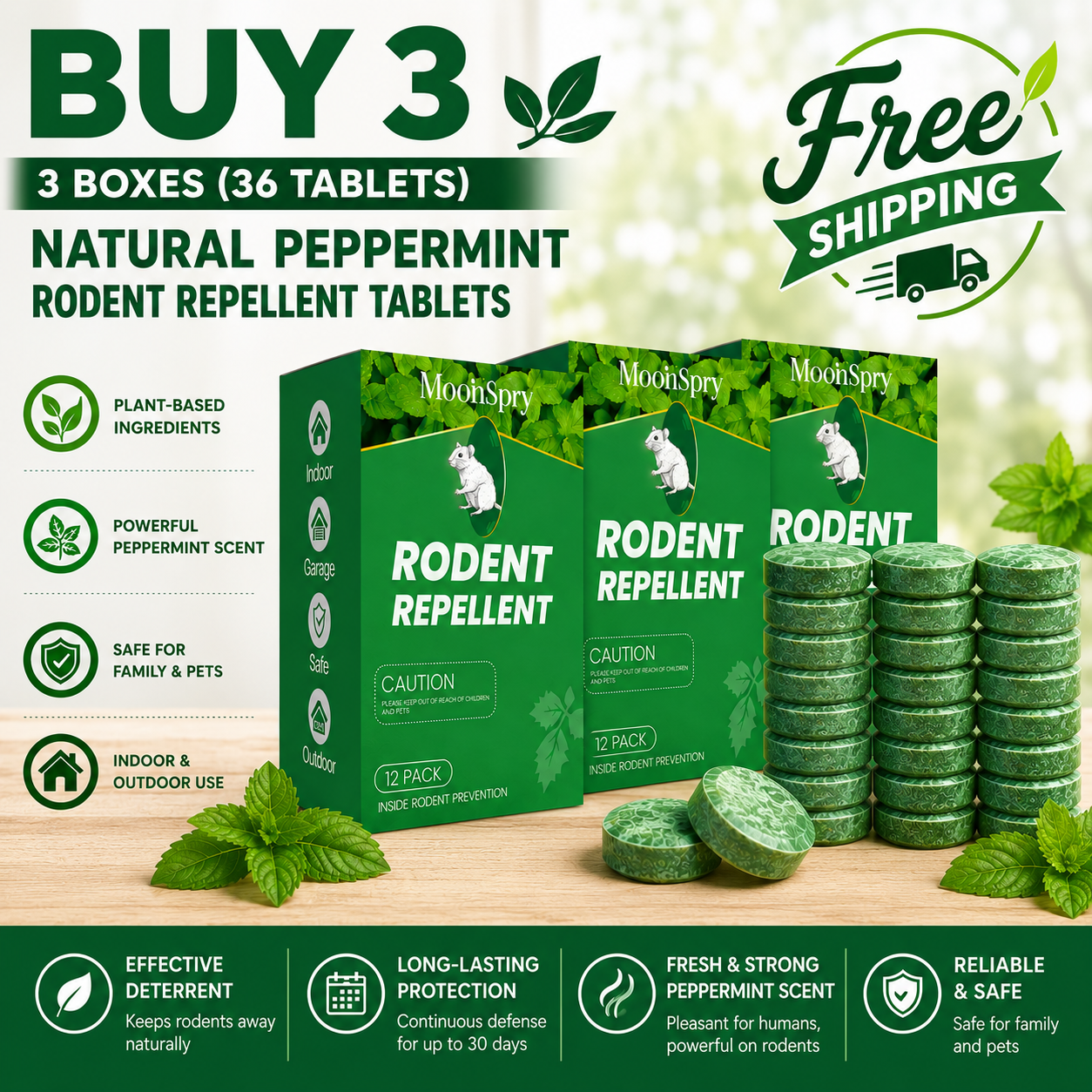 🦟 50% OFF NOW!🔇 🟢 Natural Peppermint Rodent Repellent Tablets
