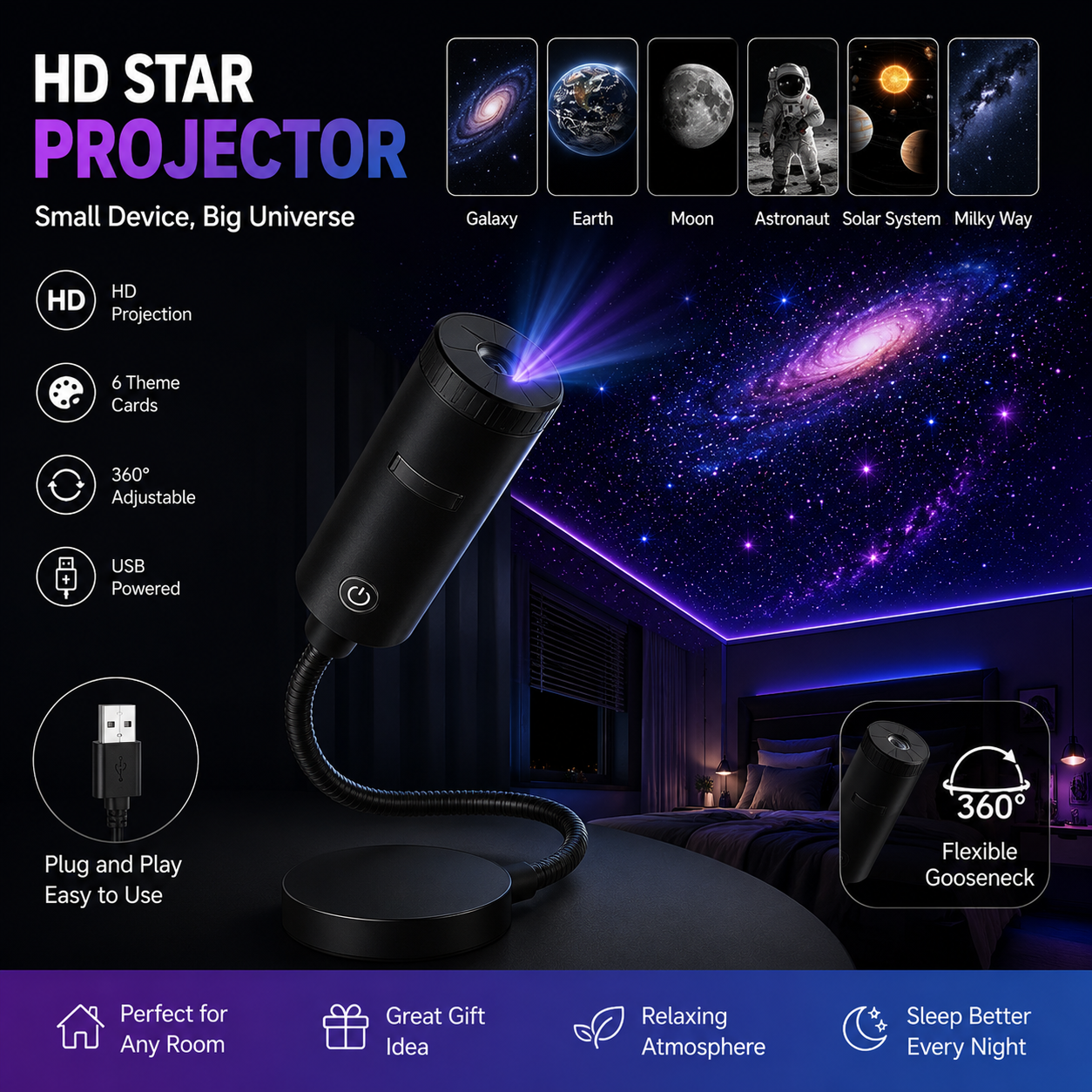 ✨ Plug-and-Play HD Star Projecto