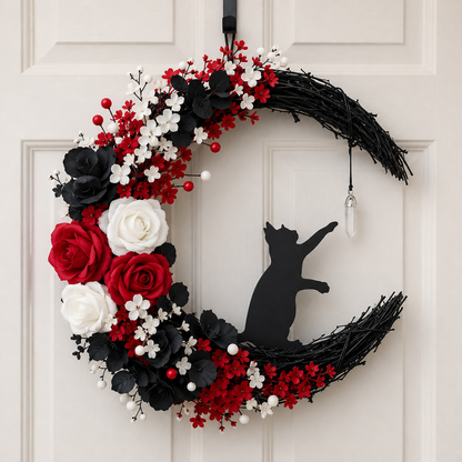 🔥Last Day 50% OFF - Handmade Halloween Cat Wreath🐈‍⬛🌙