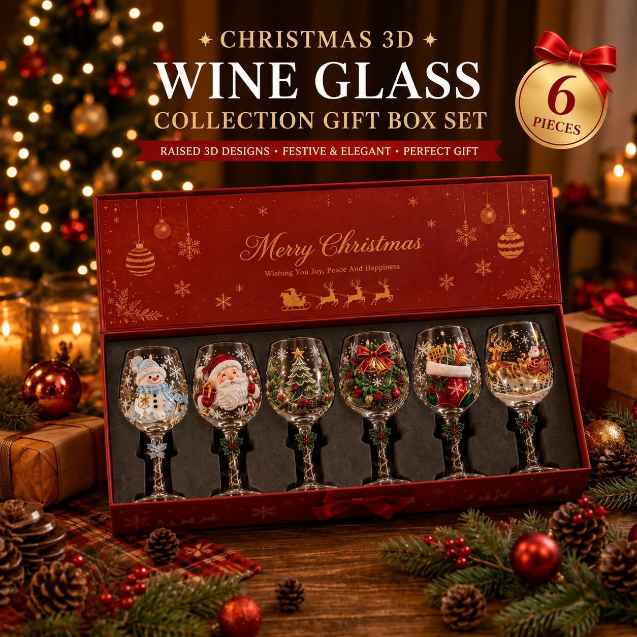 🎄🥂Christmas 3D Wine Glass Collection Gift Box Set