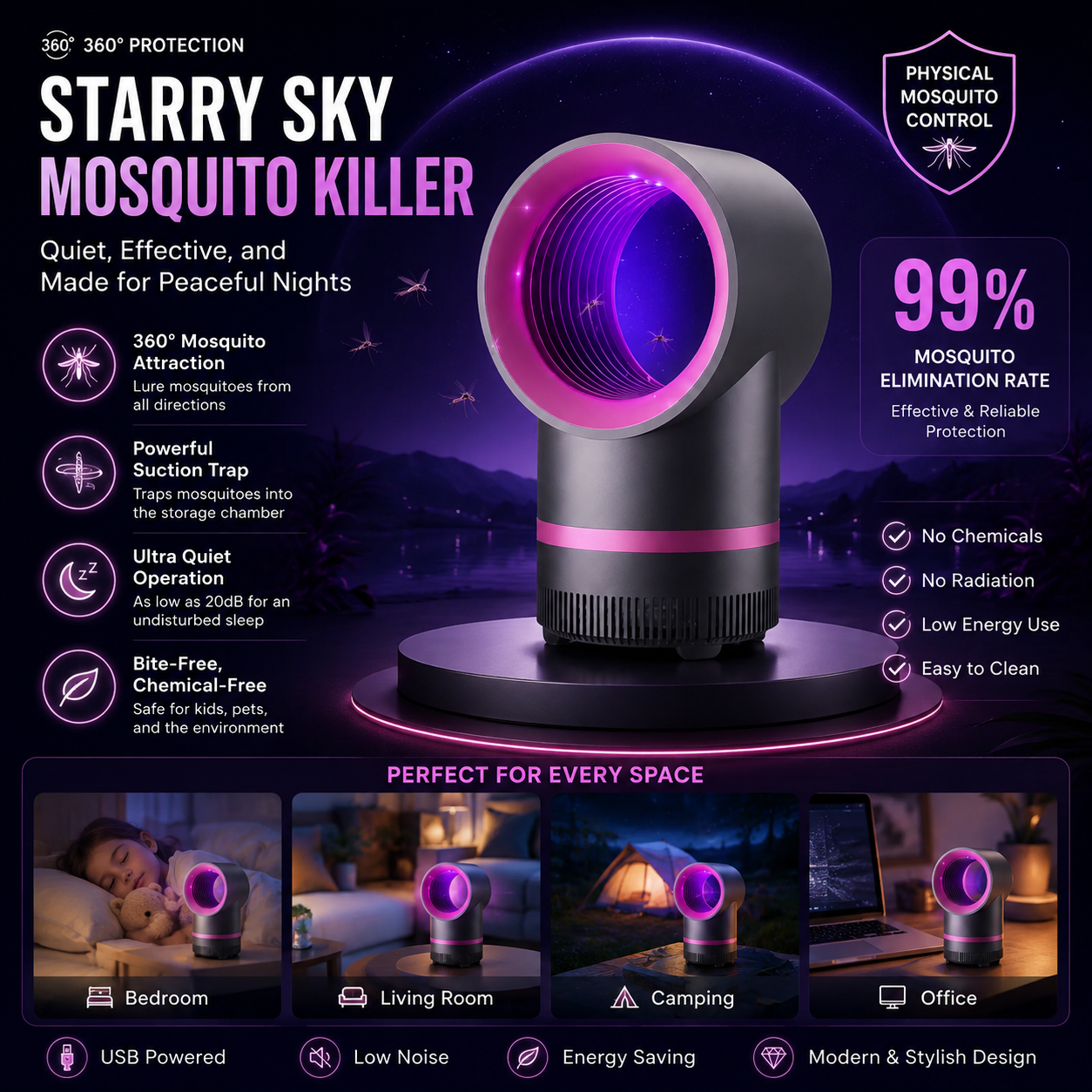 Starry Sky Mosquito Killer with 360° Lure Light