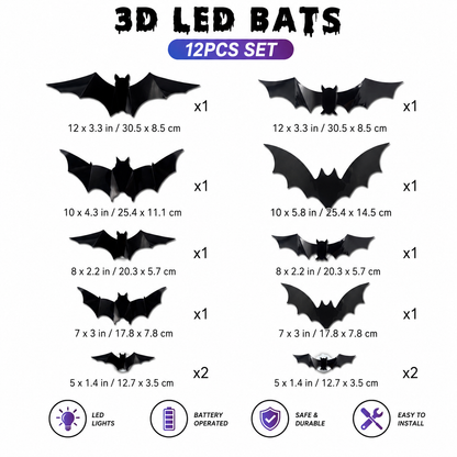 🦇Halloween 3D Bat & Spider LED Wall Light Decor🎃💡