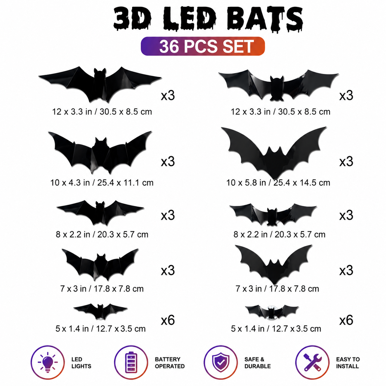 🦇Halloween 3D Bat & Spider LED Wall Light Decor🎃💡