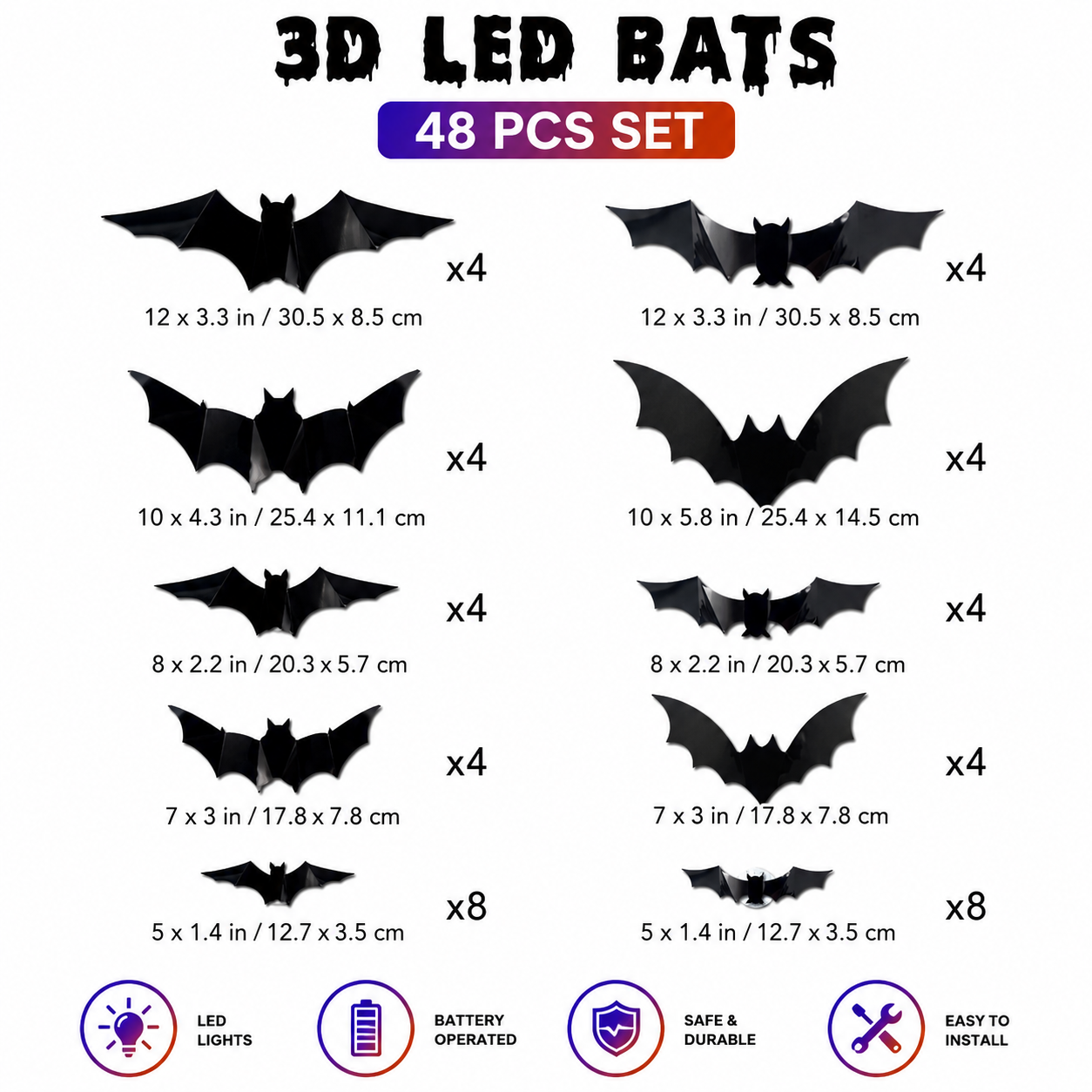 🦇Halloween 3D Bat & Spider LED Wall Light Decor🎃💡