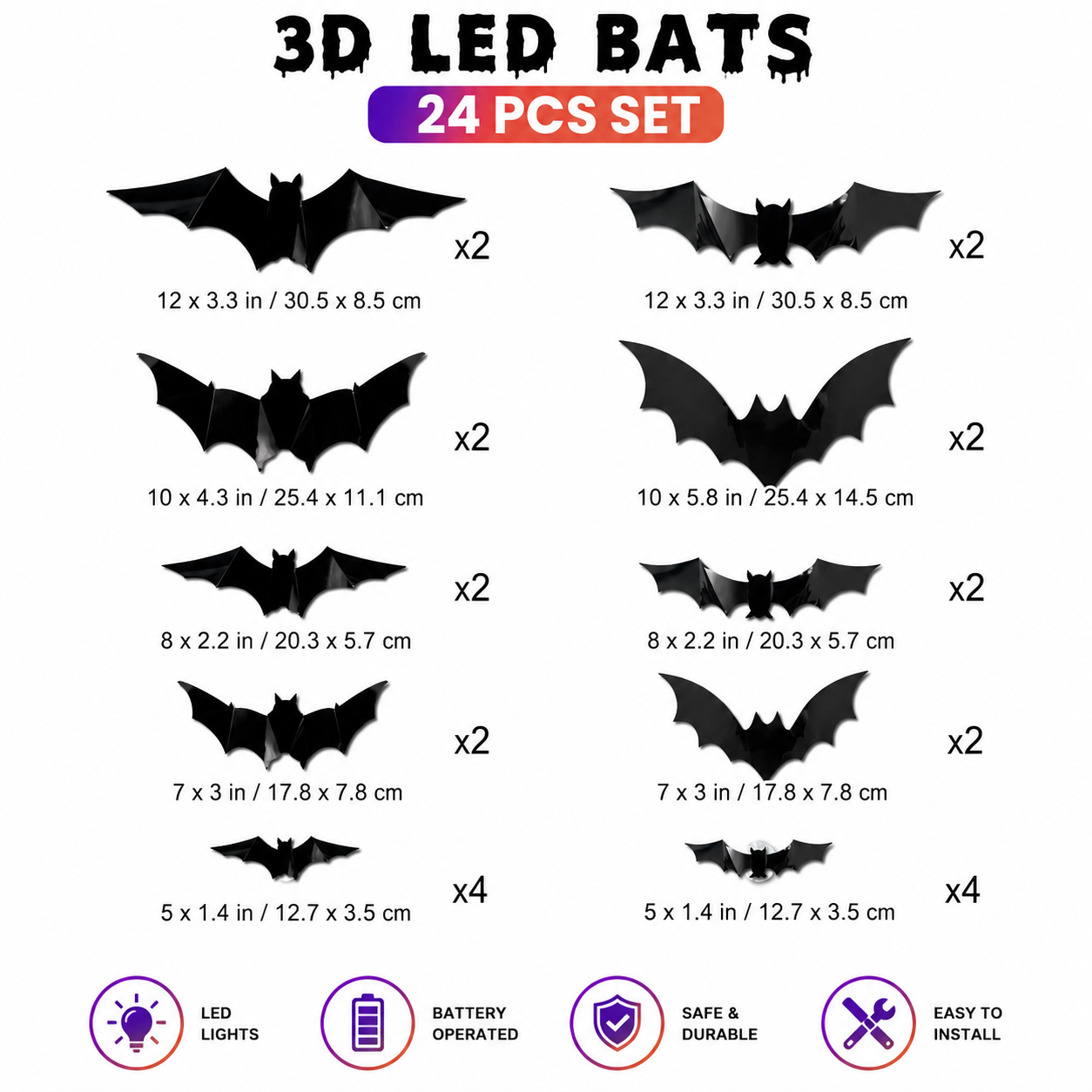 🦇Halloween 3D Bat & Spider LED Wall Light Decor🎃💡