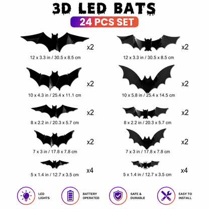 🦇Halloween 3D Bat & Spider LED Wall Light Decor🎃💡