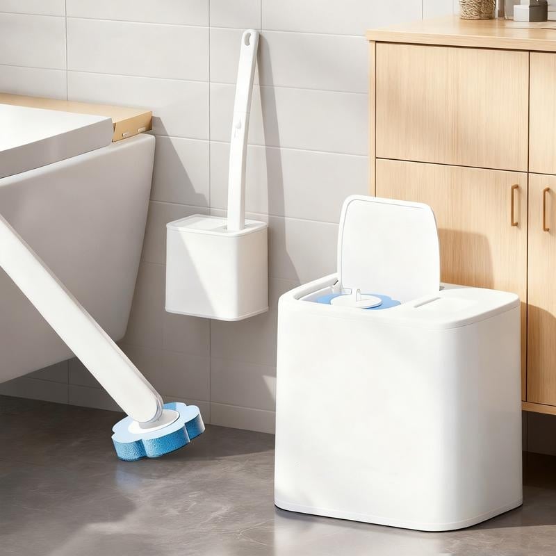 Disposable Toilet Brush, Toilet Bowl Wand Holder Set with 24PCS Cleaner Refills,Wall-Mount Scrubbing Toilet Brush Bathroom Cleaning Kit