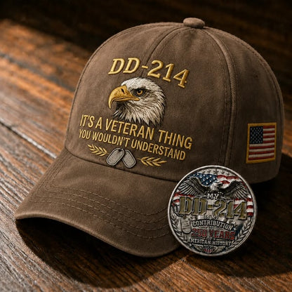 DD-214 Veteran 3D Embroidered Cap - “IT'S A VETERAN THING YOU WOULDN'T UNDERSTAND”🎁 Free Honor Coin With Every Cap Purchase