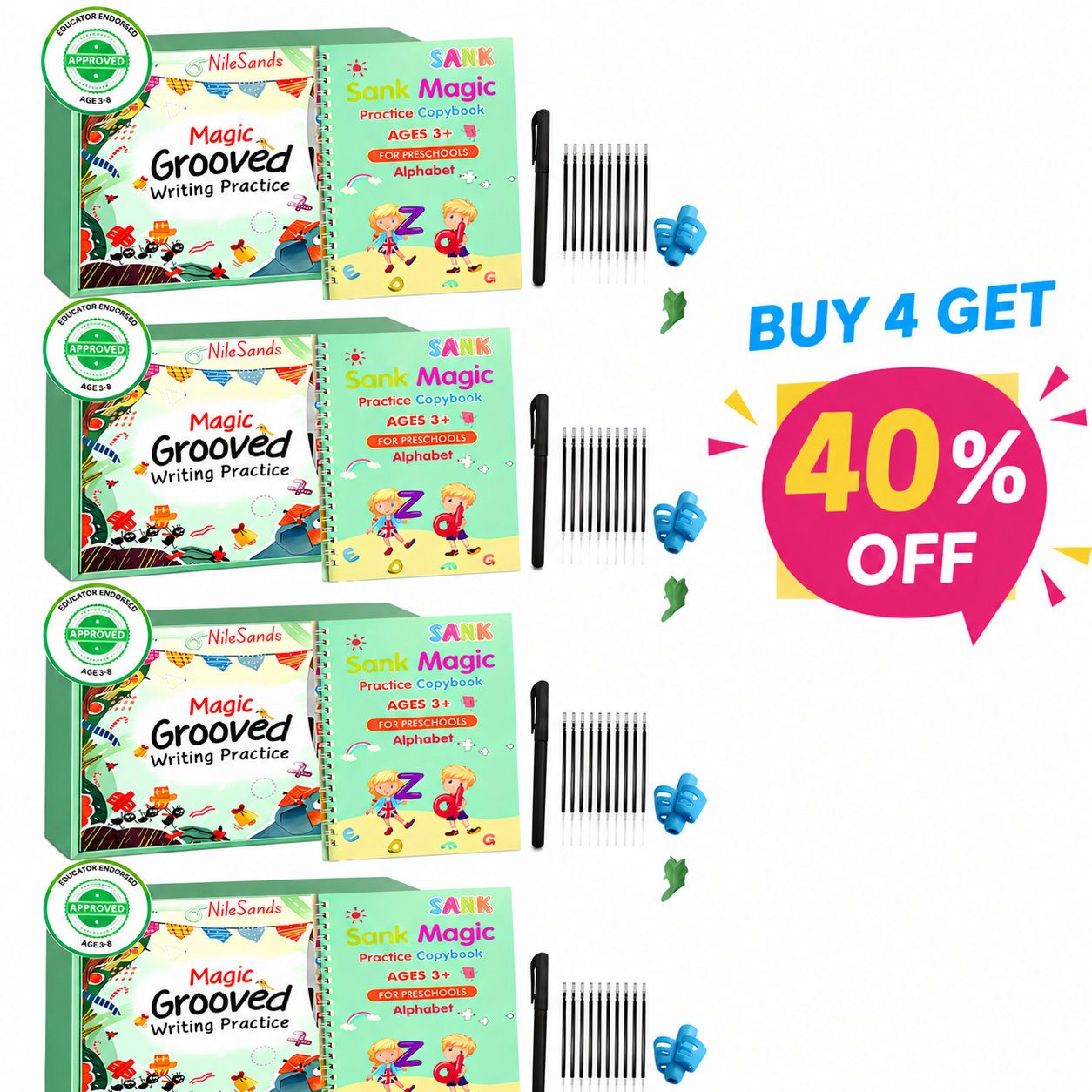 💥LAST DAY SALE 60%OFF💥📚MagicBook | Kids Practice Copybook Set (4Pcs/Set)