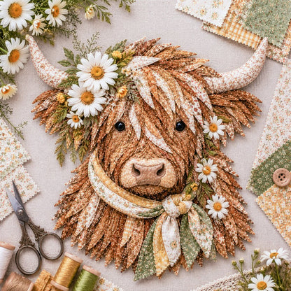 🐮💐🌸 Birth Flower Highland Cow 3D Layered Fabric Art DIY Kit (Beginner-friendly) 🔥 Buy 2 Free Shipping