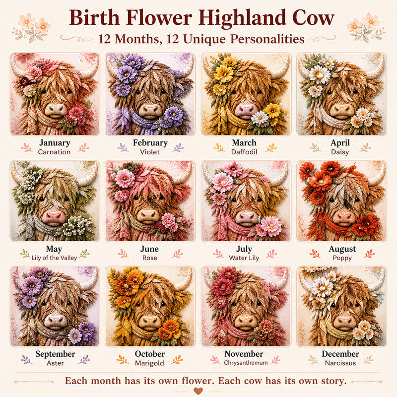 🐮💐🌸 Birth Flower Highland Cow 3D Layered Fabric Art DIY Kit (Beginner-friendly) 🔥 Buy 2 Free Shipping
