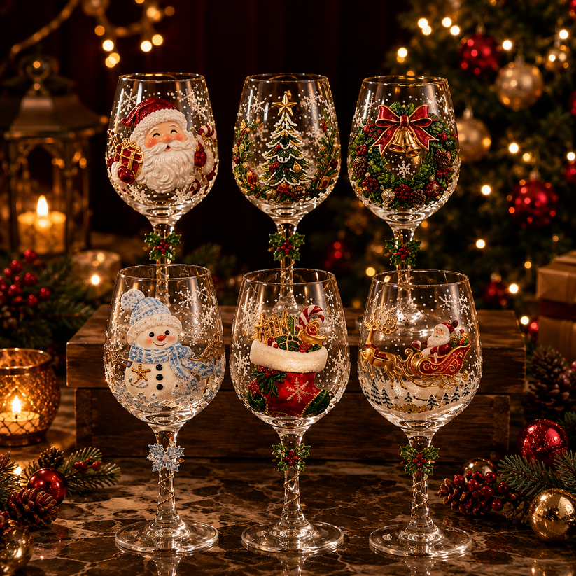 🎄🥂Christmas 3D Wine Glass Collection Gift Box Set
