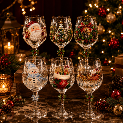 🎄🥂Christmas 3D Wine Glass Collection Gift Box Set